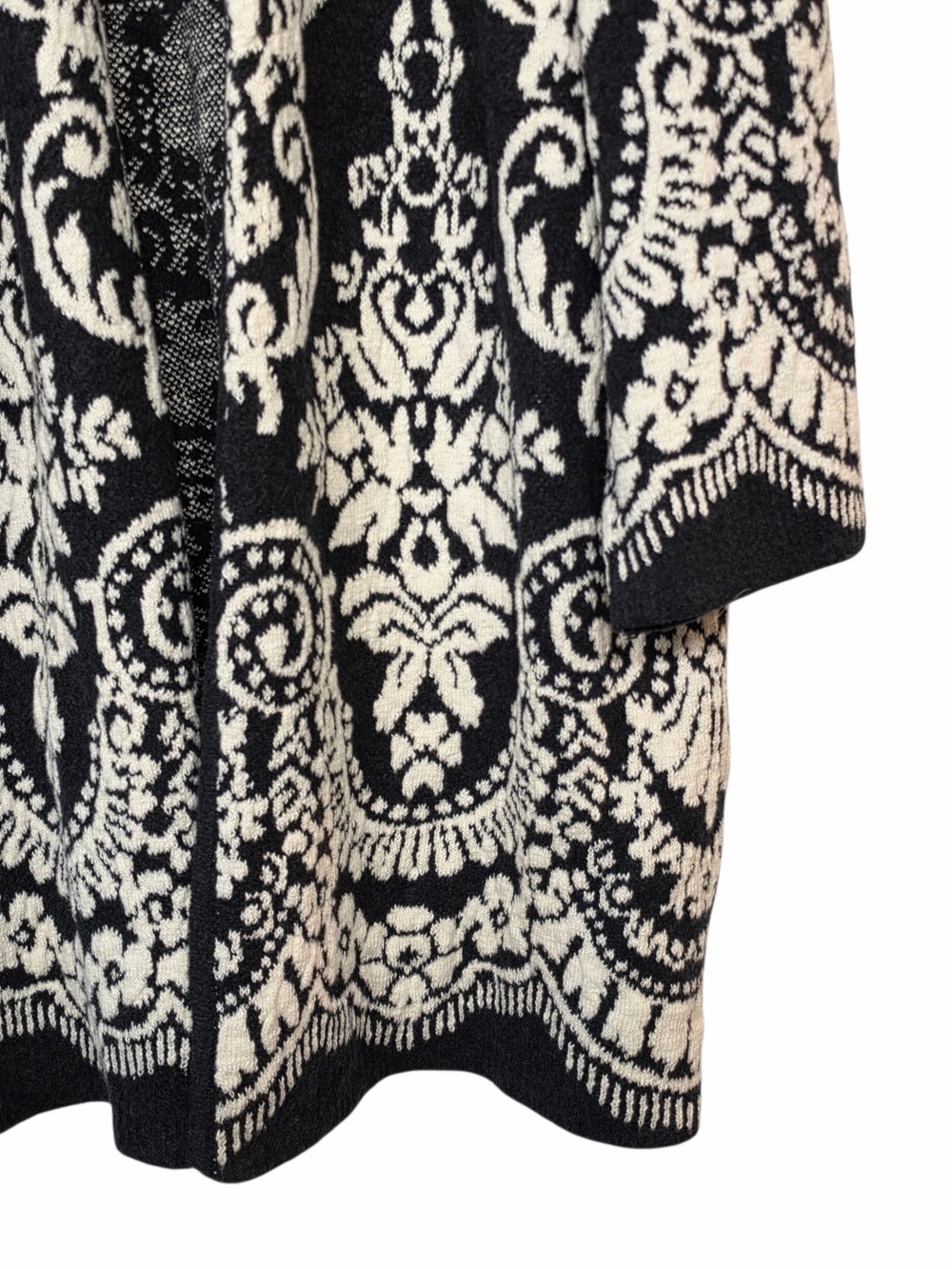 J.Jill Black Cream Paisley Jacquard Longline Open Front Cardigan Sweater M - Picture 5 of 14